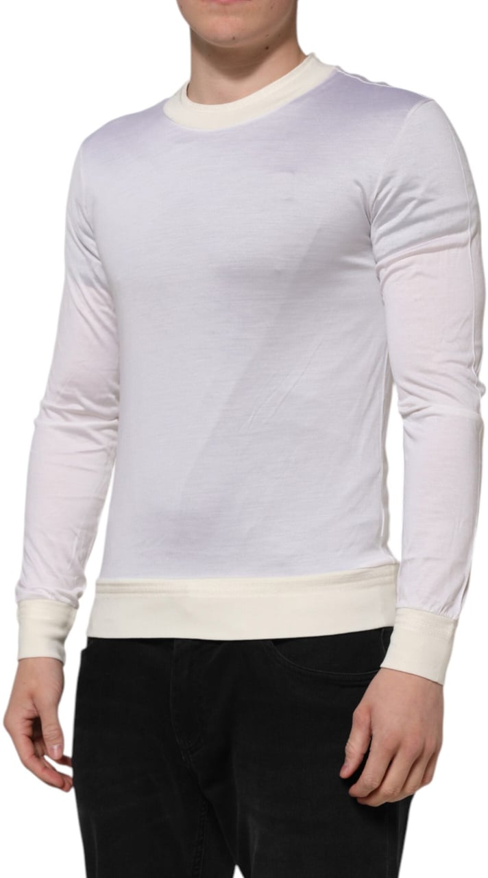 Dolce & Gabbana White Silk Crew Neck Long Sleeves T-shirt Wit