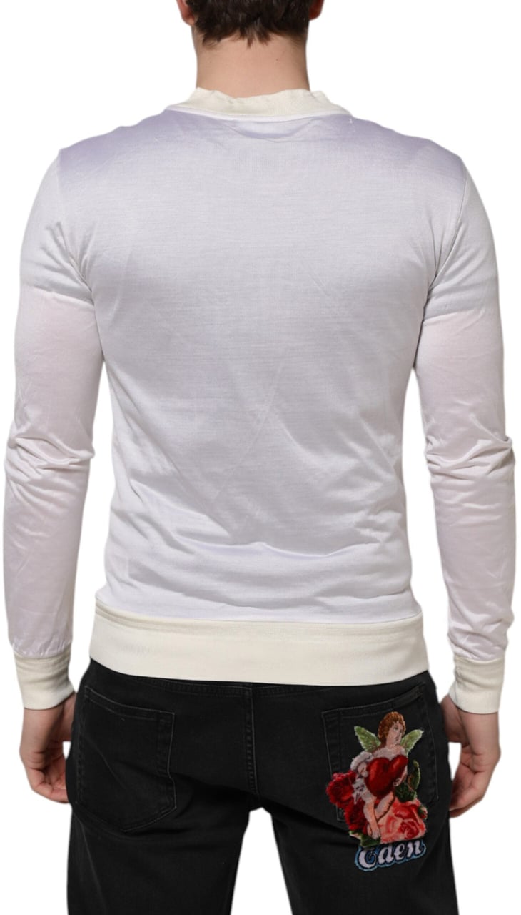 Dolce & Gabbana White Silk Crew Neck Long Sleeves T-shirt Wit