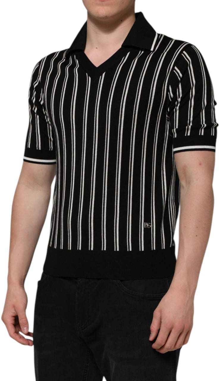 Dolce & Gabbana Black White Stripes Collared Polo T-shirt Divers