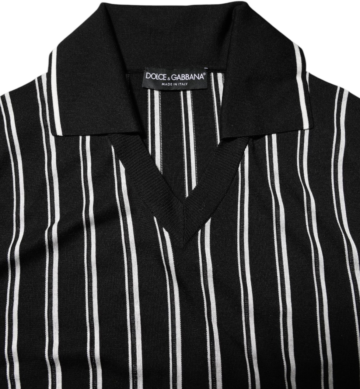 Dolce & Gabbana Black White Stripes Collared Polo T-shirt Divers