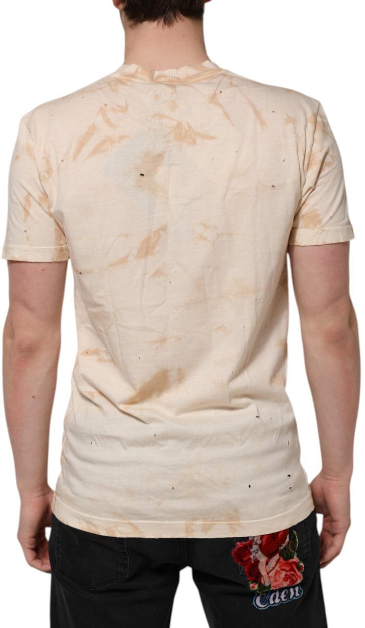 Dolce & Gabbana Beige Logo Print Short Sleeve V-neck T-shirt Beige