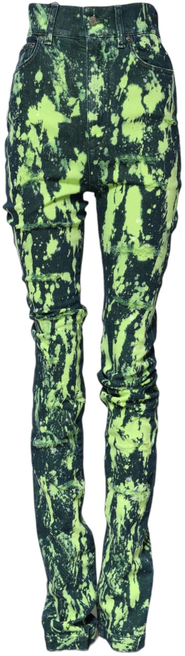 Dolce & Gabbana Green Color Splash High Waist Denim Jeans Groen