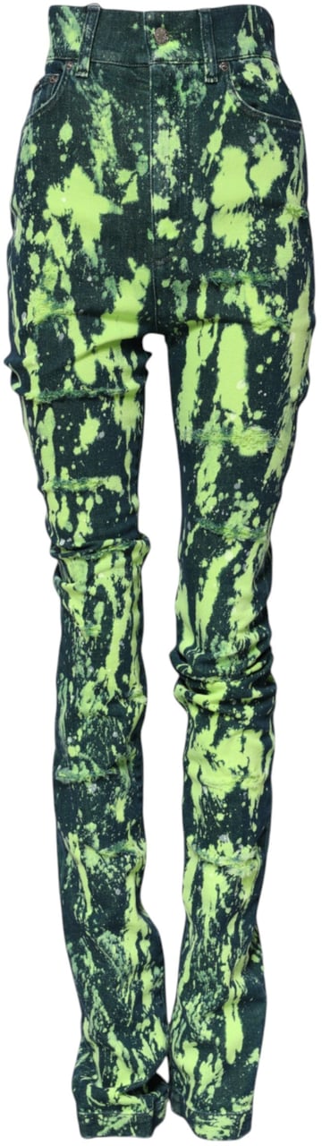 Dolce & Gabbana Green Color Splash High Waist Denim Jeans Groen