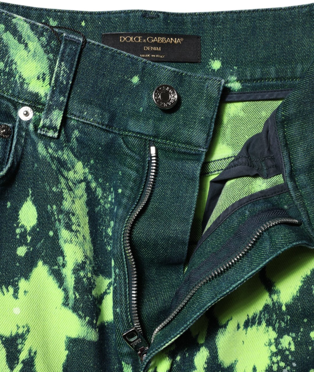 Dolce & Gabbana Green Color Splash High Waist Denim Jeans Groen