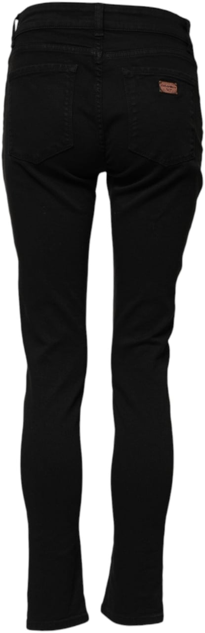 Dolce & Gabbana Black Cotton Logo Skinny Mid Waist Denim Jeans Zwart