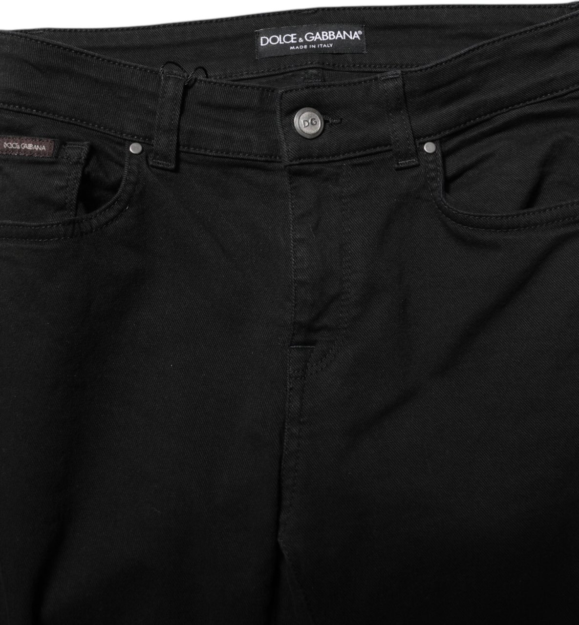 Dolce & Gabbana Black Cotton Logo Skinny Mid Waist Denim Jeans Zwart