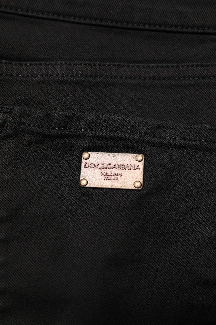 Dolce & Gabbana Black Cotton Logo Skinny Mid Waist Denim Jeans Zwart
