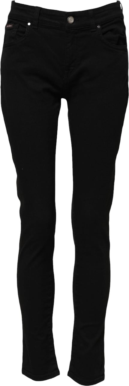 Dolce & Gabbana Black Cotton Logo Skinny Mid Waist Denim Jeans Zwart