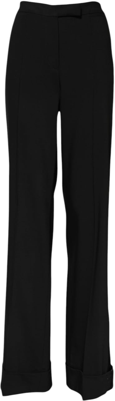 Dolce & Gabbana Black Wool High Waist Flared Pants Zwart