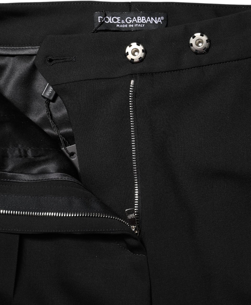 Dolce & Gabbana Black Wool High Waist Flared Pants Zwart