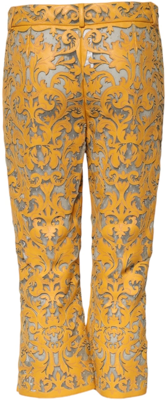 Dolce & Gabbana Yellow Floral Lace Mid Waist Capri Pants Geel