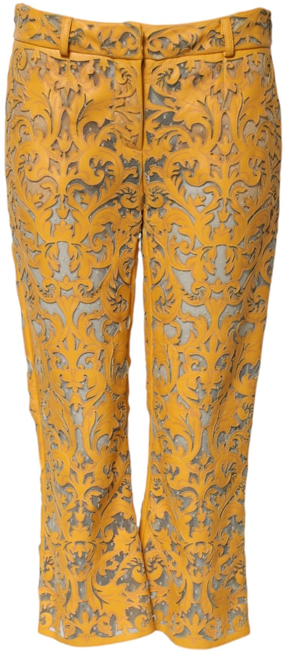 Dolce & Gabbana Yellow Floral Lace Mid Waist Capri Pants Geel