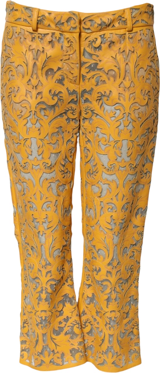 Dolce & Gabbana Yellow Floral Lace Mid Waist Capri Pants Geel