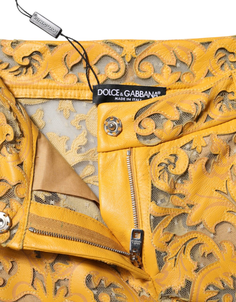 Dolce & Gabbana Yellow Floral Lace Mid Waist Capri Pants Geel