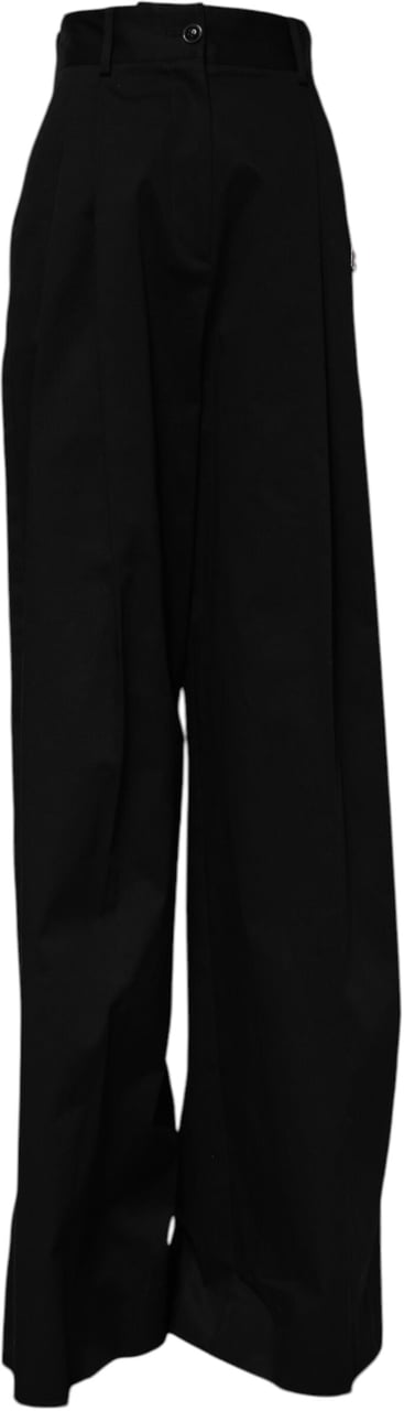 Dolce & Gabbana Black Cotton HighWaist Wide Leg Pants Zwart