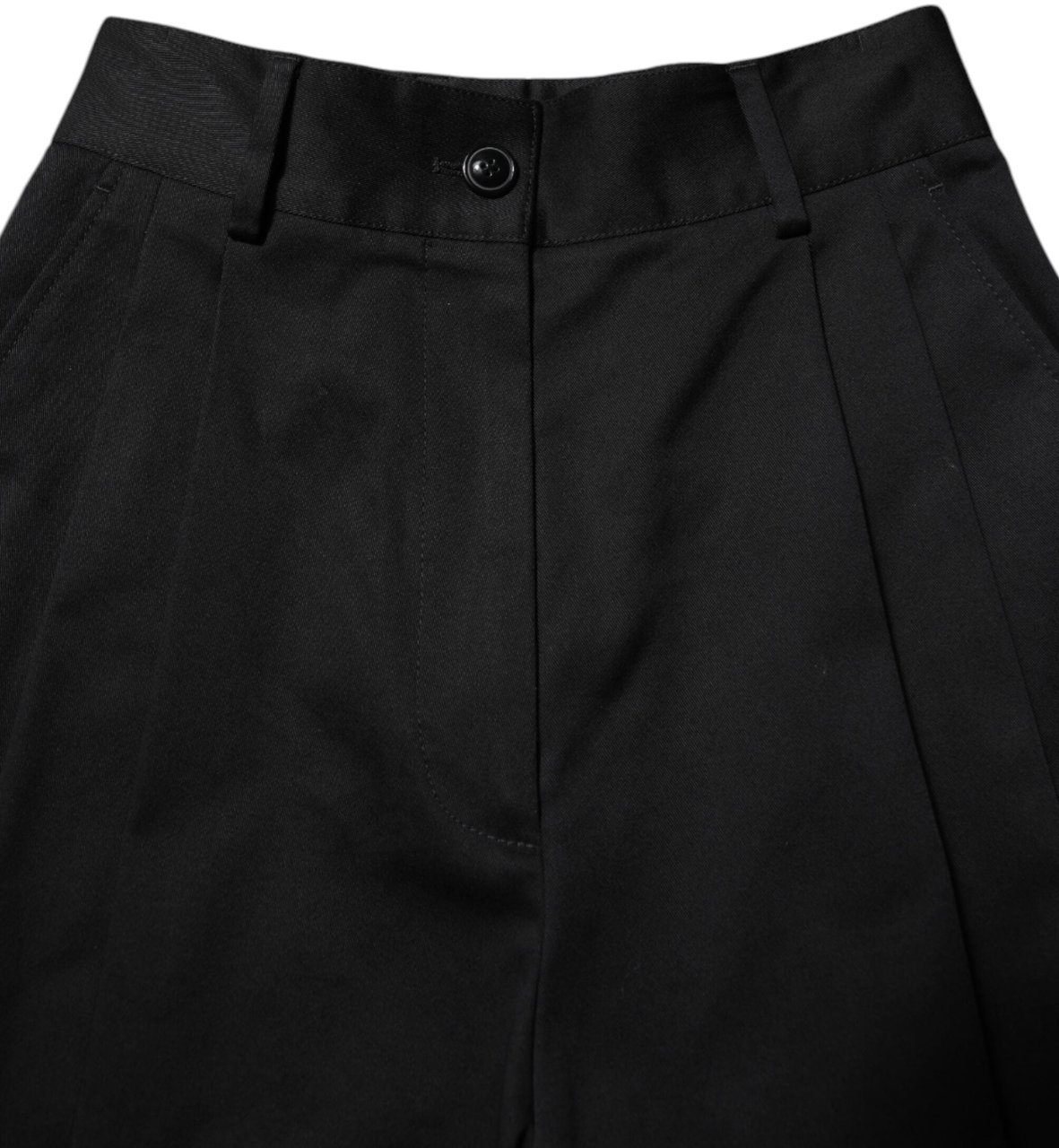 Dolce & Gabbana Black Cotton HighWaist Wide Leg Pants Zwart