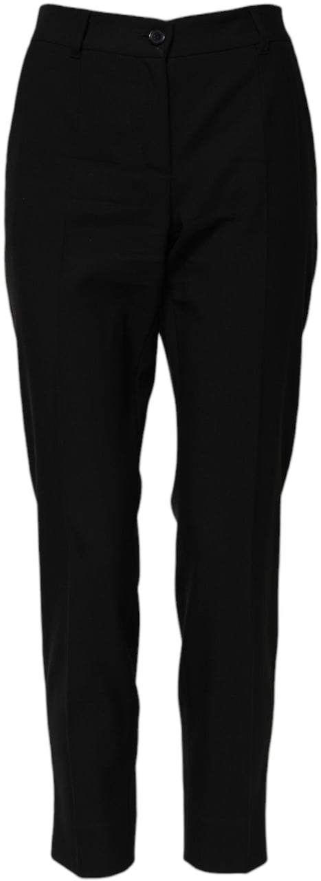 Dolce & Gabbana Black Wool High Waist Tapered Pants Zwart