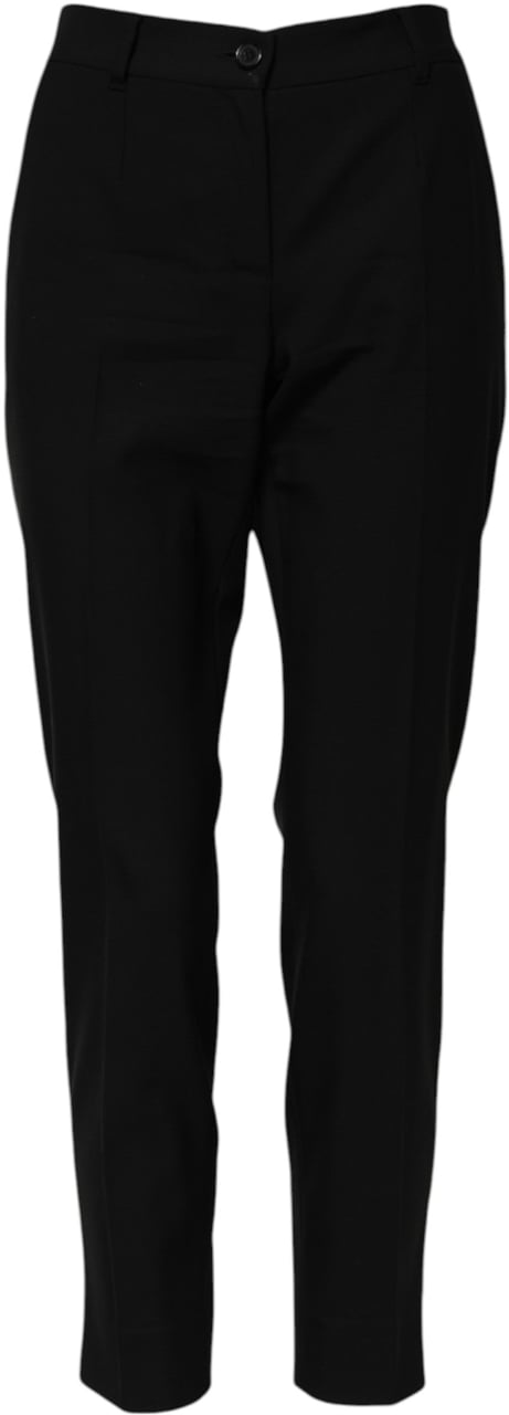 Dolce & Gabbana Black Wool High Waist Tapered Pants Zwart