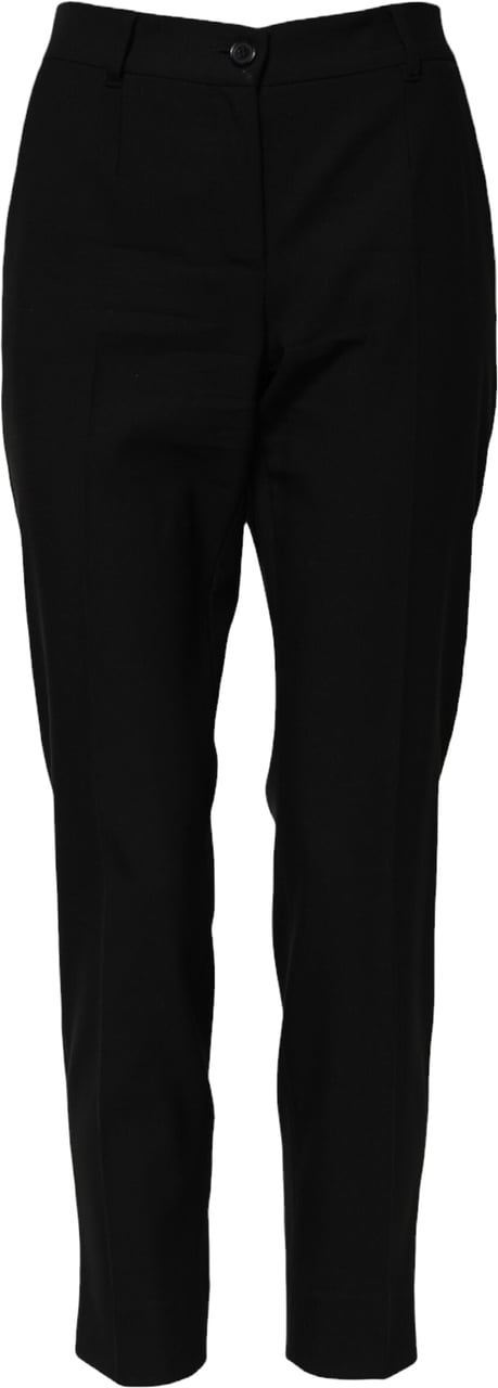 Dolce & Gabbana Black Wool High Waist Tapered Pants Zwart