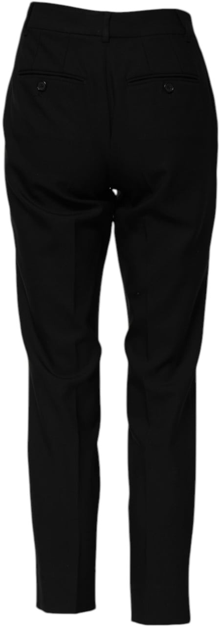 Dolce & Gabbana Black Wool High Waist Tapered Pants Zwart