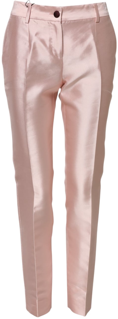 Dolce & Gabbana Pink Satin High Waist Tapered Pants Roze