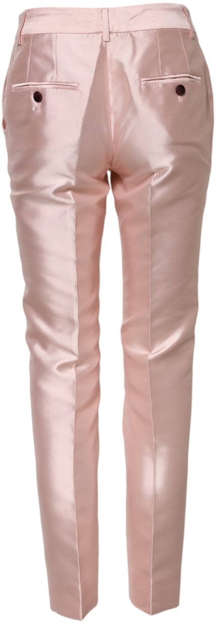 Dolce & Gabbana Pink Satin High Waist Tapered Pants Roze