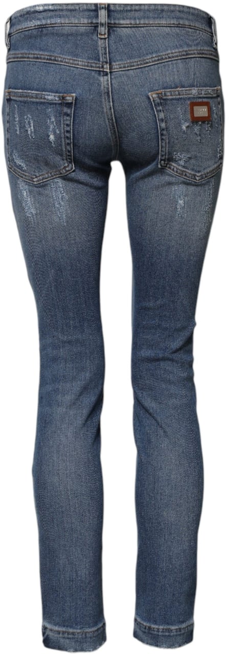 Dolce & Gabbana Blue PRETTY Tattered Skinny Denim Jeans Blauw