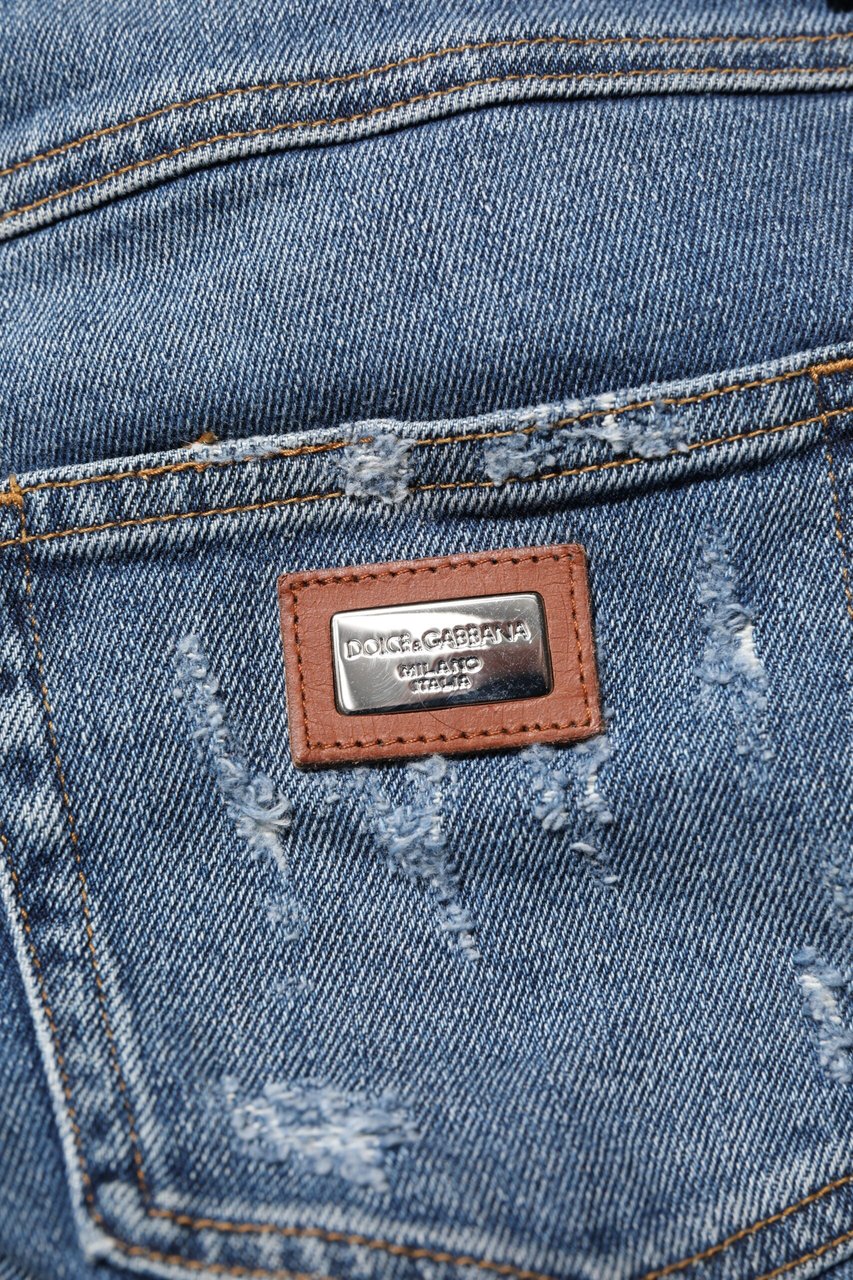 Dolce & Gabbana Blue PRETTY Tattered Skinny Denim Jeans Blauw