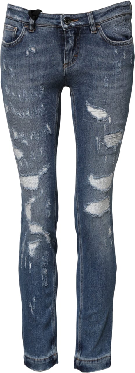 Dolce & Gabbana Blue PRETTY Tattered Skinny Denim Jeans Blauw