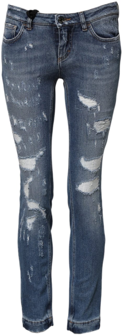 Dolce & Gabbana Blue PRETTY Tattered Skinny Denim Jeans Blauw