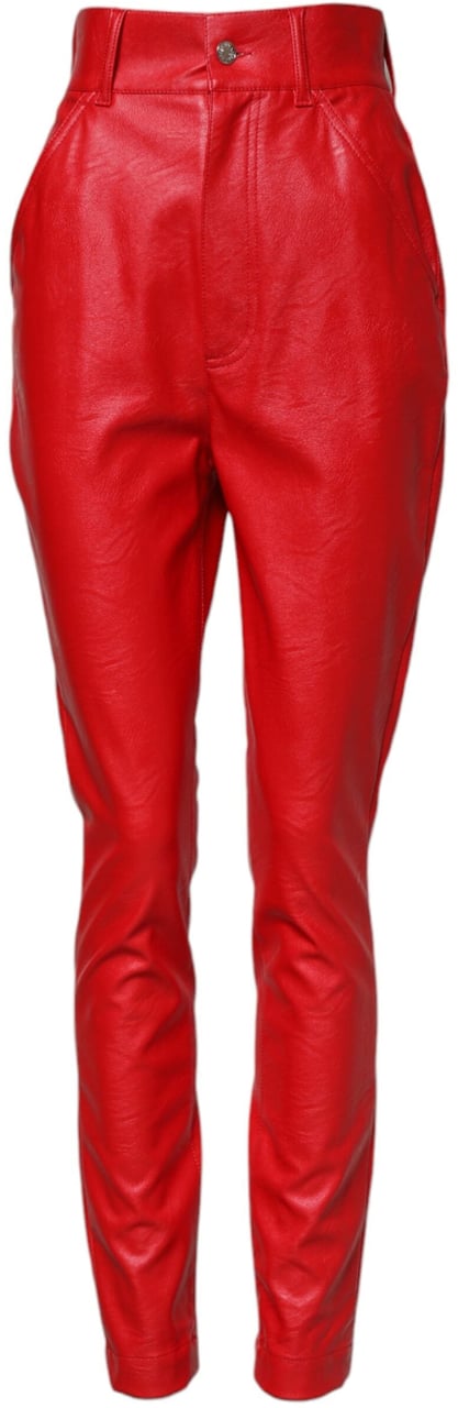 Dolce & Gabbana Red Viscose High Waist Tapered Trouser Pants Rood