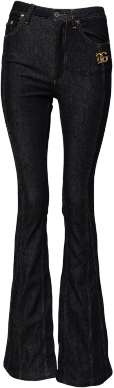 Dolce & Gabbana Black Cotton Mid Waist Bootcut Denim Jeans Zwart