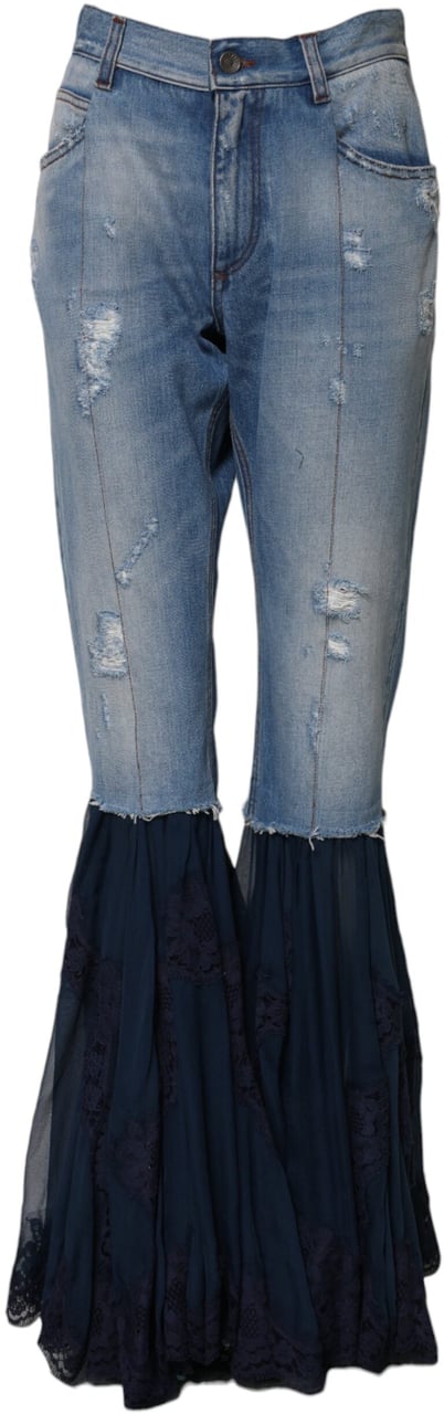 Dolce & Gabbana Blue Cotton High Waist Flared Denim Jeans Blauw
