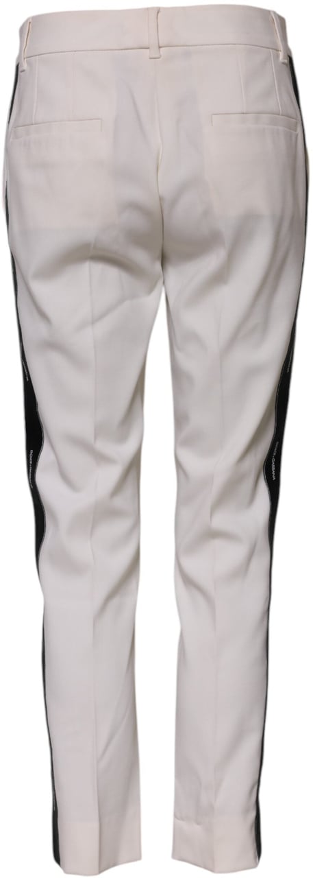 Dolce & Gabbana White Wool Mid Waist Tapered Trouser Pants Wit