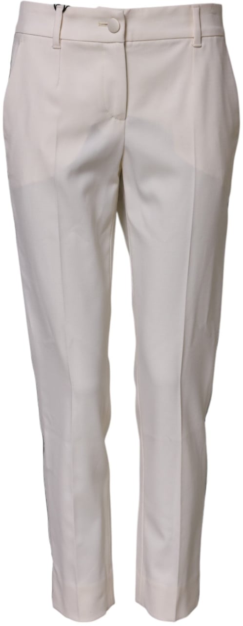 Dolce & Gabbana White Wool Mid Waist Tapered Trouser Pants Wit