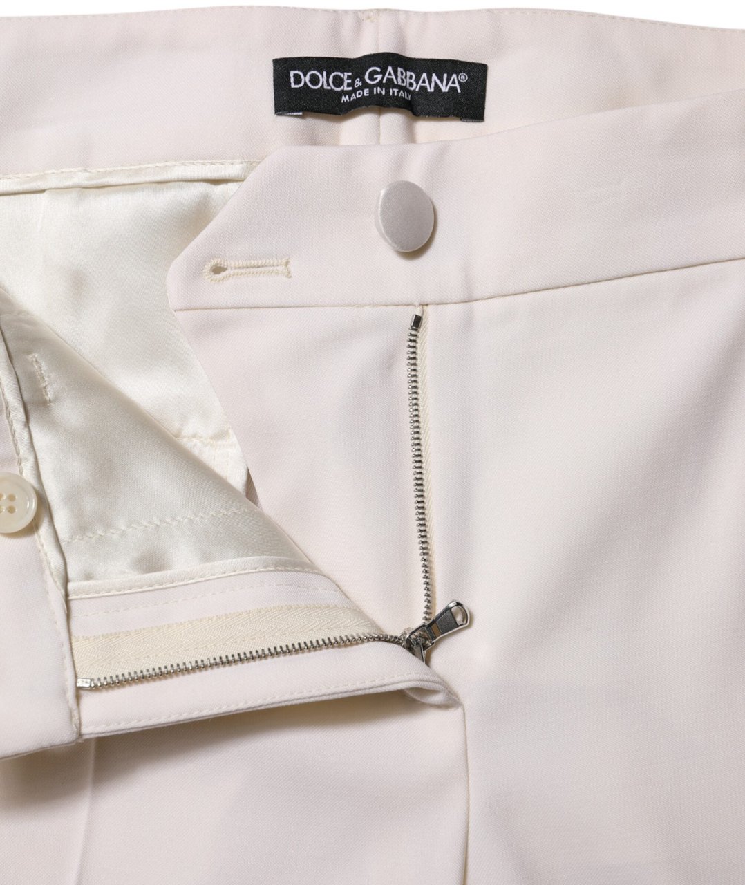 Dolce & Gabbana White Wool Mid Waist Tapered Trouser Pants Wit