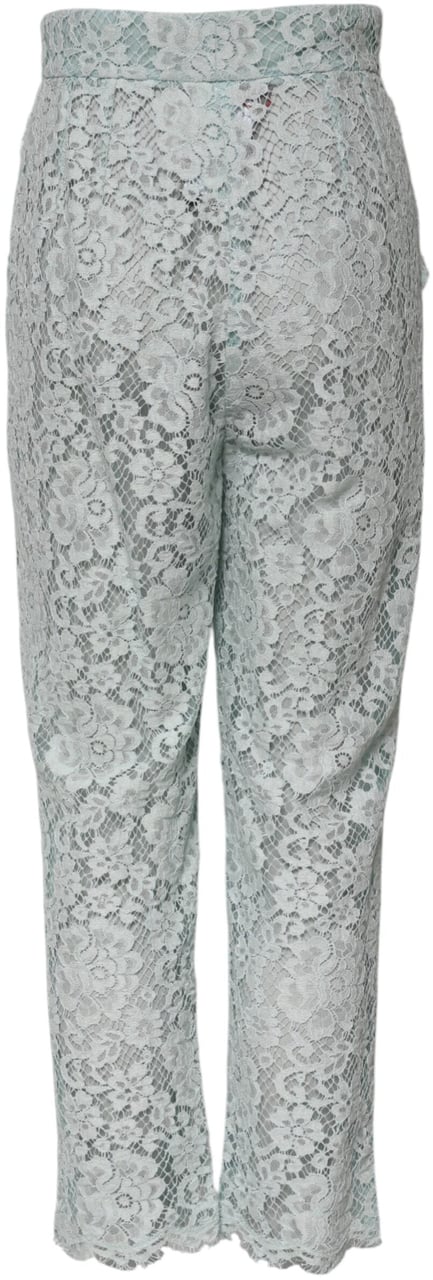 Dolce & Gabbana Mint Green Cotton Floral Lace Trousers Pants Groen
