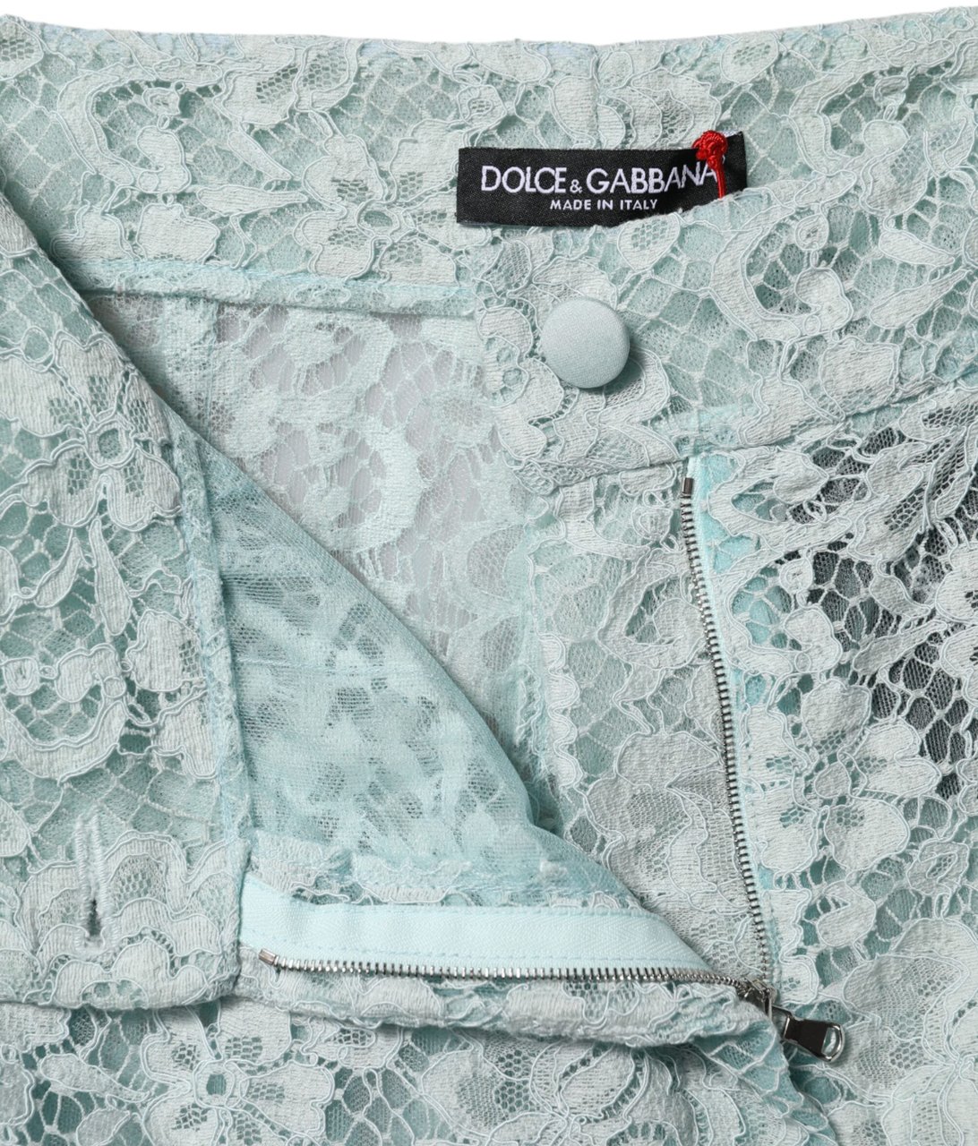 Dolce & Gabbana Mint Green Cotton Floral Lace Trousers Pants Groen