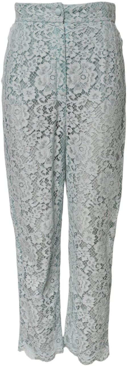 Dolce & Gabbana Mint Green Cotton Floral Lace Trousers Pants Groen