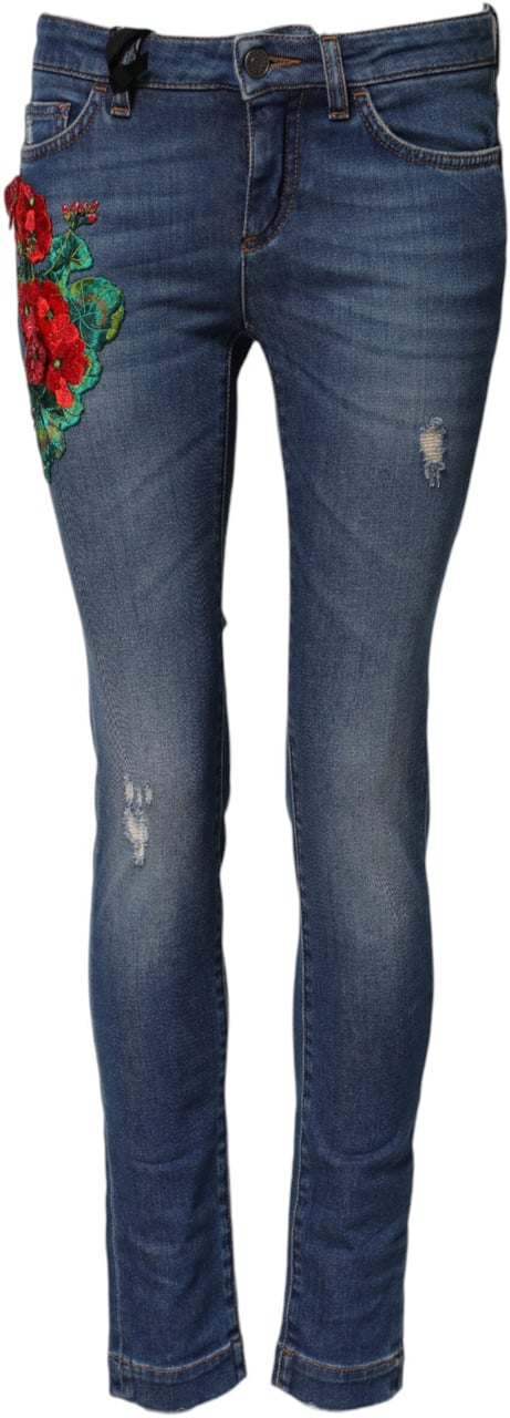 Dolce & Gabbana Blue Cotton Mid Waist Skinny Denim Jeans Blauw