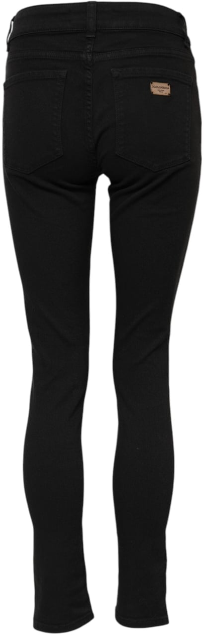 Dolce & Gabbana Black Cotton Logo Skinny MidWaist Denim Jeans Zwart