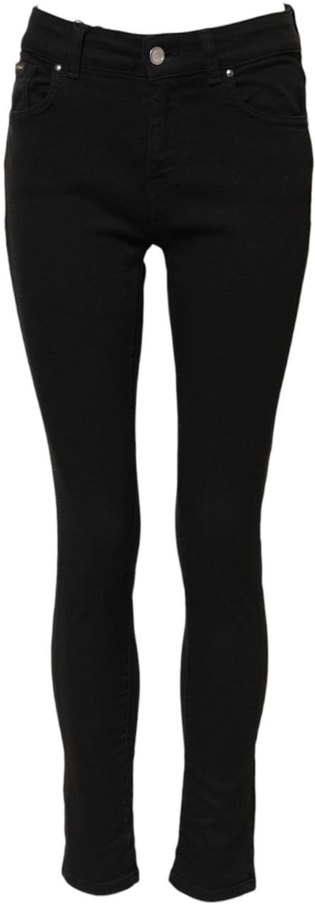 Dolce & Gabbana Black Cotton Logo Skinny MidWaist Denim Jeans Zwart