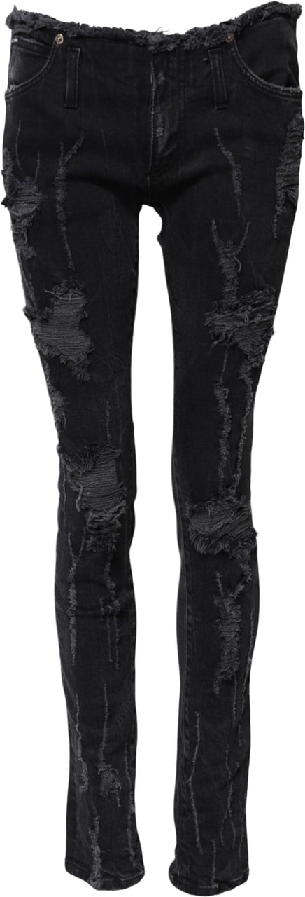 Dolce & Gabbana Black Cotton Tattered Skinny Denim Jeans Zwart