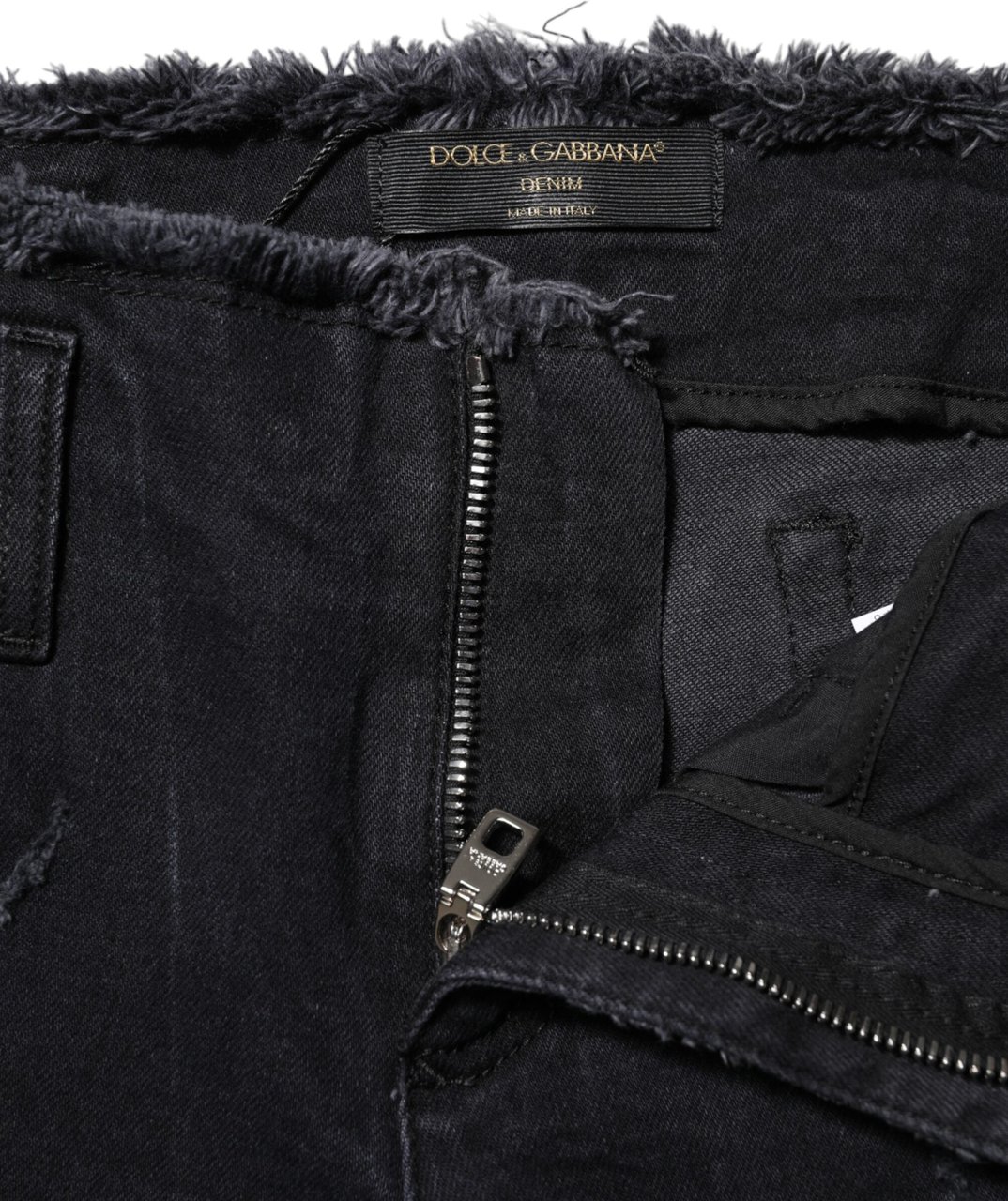 Dolce & Gabbana Black Cotton Tattered Skinny Denim Jeans Zwart