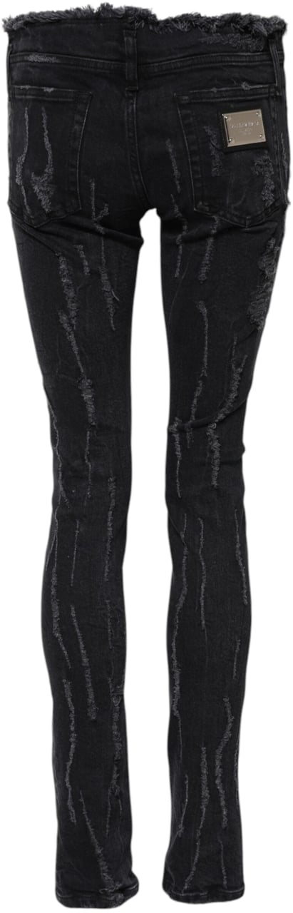 Dolce & Gabbana Black Cotton Tattered Skinny Denim Jeans Zwart