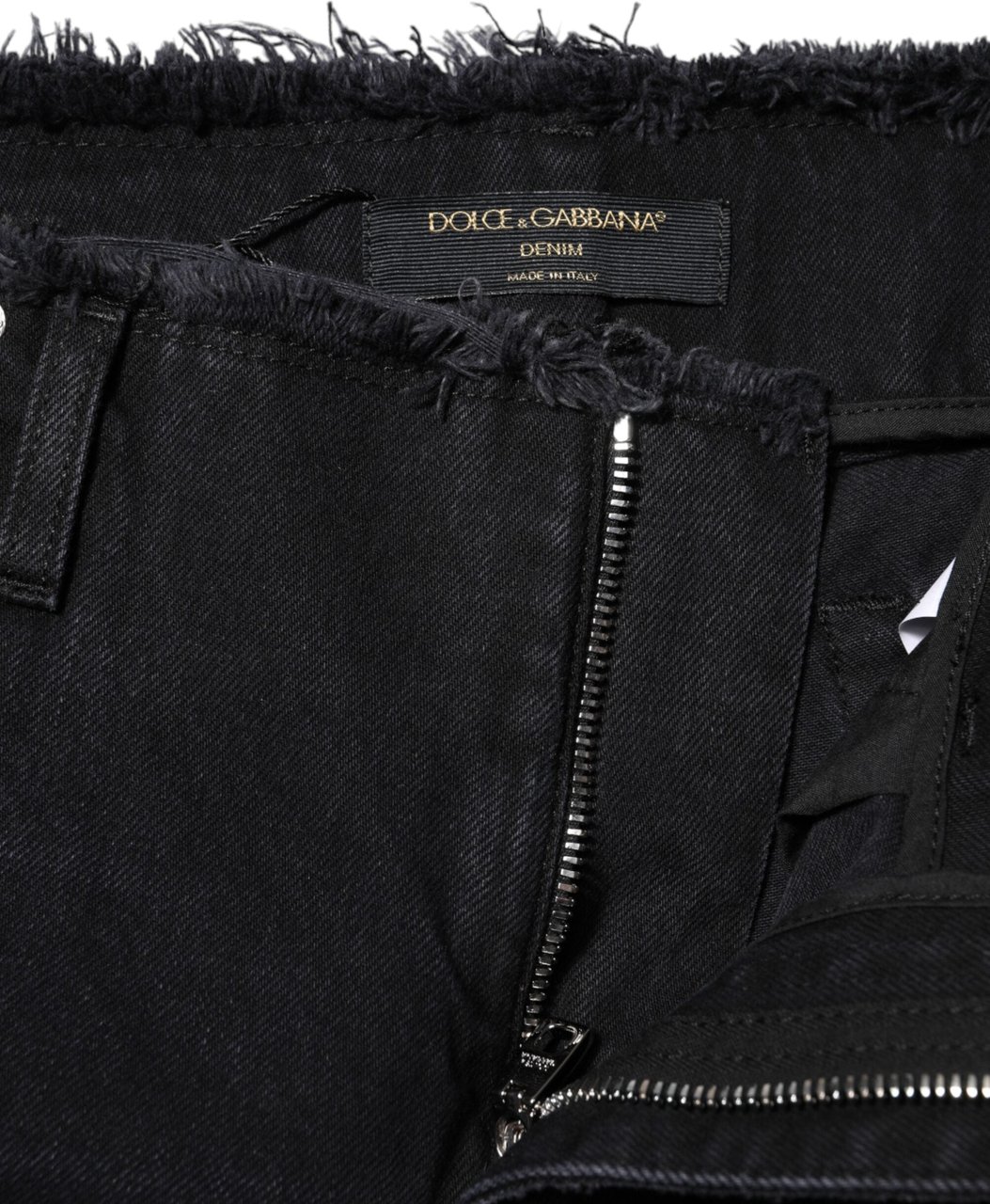 Dolce & Gabbana Black Cotton Tattered Mid Waist Denim Jeans Zwart