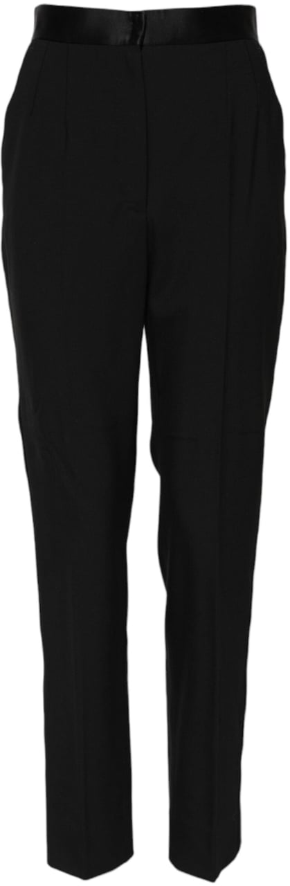 Dolce & Gabbana Black Wool Tapered High Waist Pants Zwart