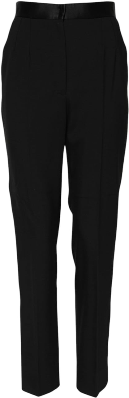 Dolce & Gabbana Black Wool Tapered High Waist Pants Zwart