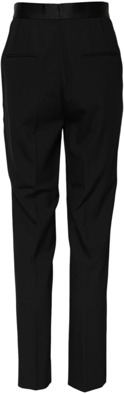 Dolce & Gabbana Black Wool Tapered High Waist Pants Zwart