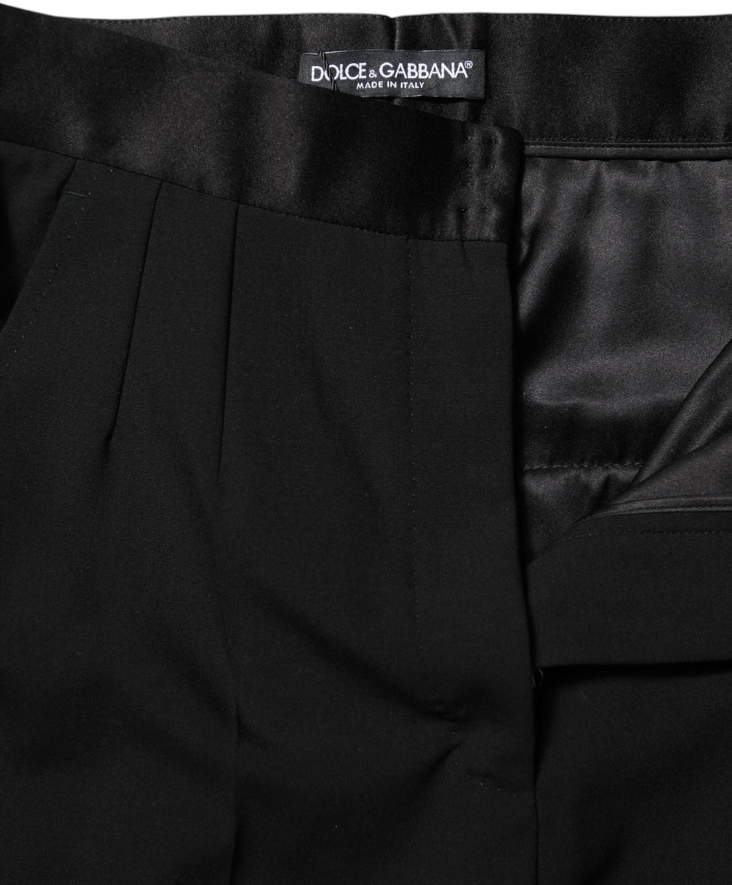 Dolce & Gabbana Black Wool Tapered High Waist Pants Zwart